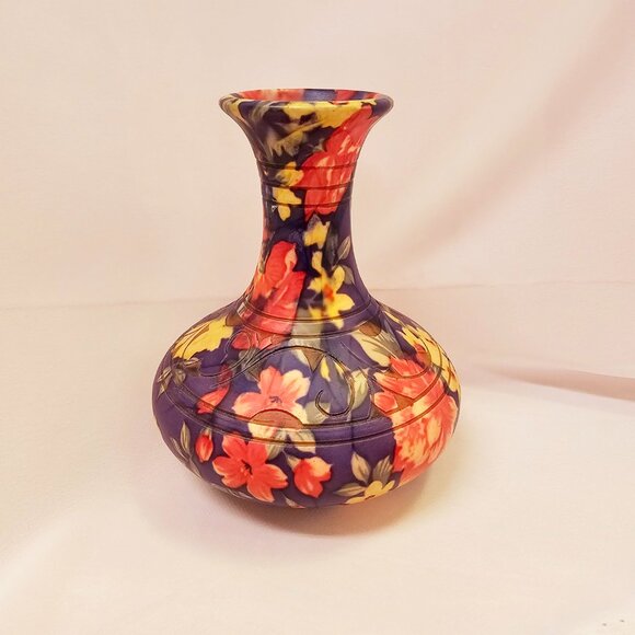 Redware Floral Vase, Hydrographic Film Hydro Dip Pottery, Matte Finish - Picture 1 of 6